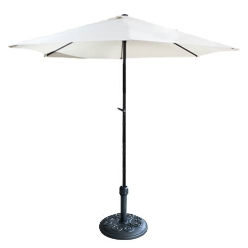 Umbrela soare cu mecanism rabatare 300 cm alba si suport rotund cu relief 12 kg - culoare neagra