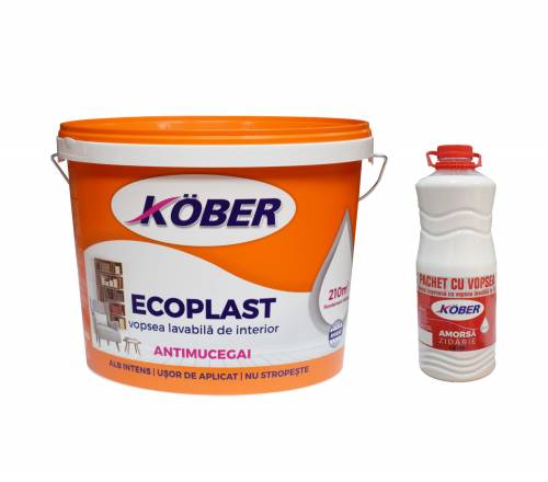Vopsea lavabila - interior - alb - antimucegai - 15 L - Ecoplast + amorsa zidarie - 3 L - Kober
