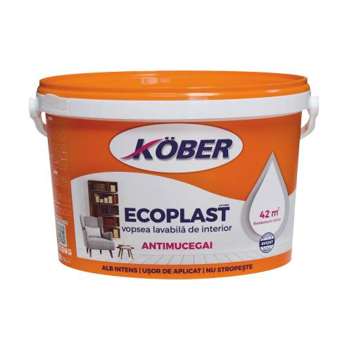 Vopsea lavabila - interior - alb - antimucegai - 3 L - Ecoplast - Kober