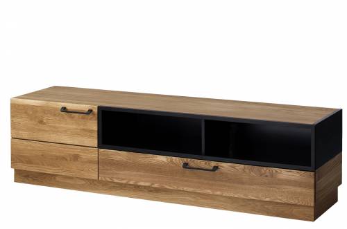 Comoda TV din lemn si furnir - cu 1 sertar si 1 usa Large Mosaic 25 Stejar / Negru - l170xA42xH46 cm