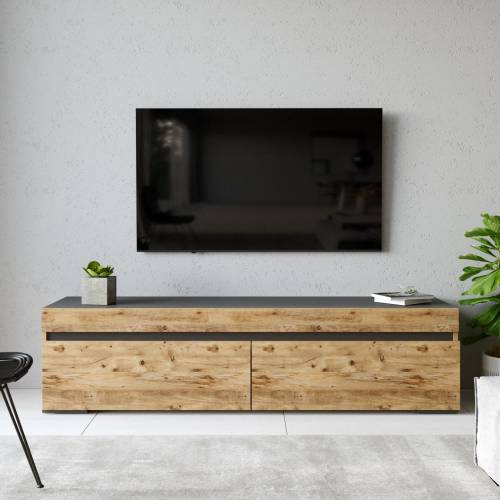 Comoda TV din pal - cu 2 usi - Future FR3-AA Large Antracit / Natural - l180xA46 - 3xH45 - 4 cm