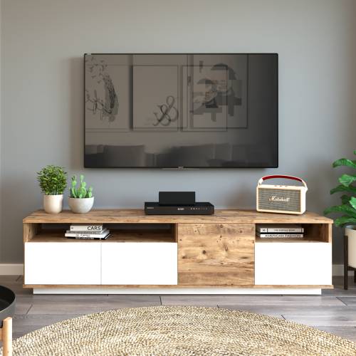 Comoda TV din pal - cu 4 usi - Future FR5-AW New Alb / Natural - l180xA44 - 8xH44 - 6 cm