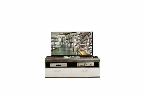 Comoda TV din pal si MDF - cu 1 sertar si 1 usa Krone Small Alb / Natur - l140xA48xH50 cm