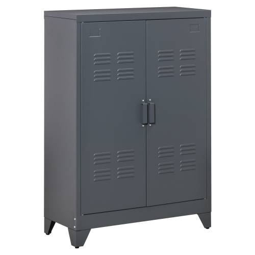 HOMCOM Dulapior Multifunctional cu 2 Usi Stil Industrial - Dulapior Metalic pentru Casa si Garaj - Gri