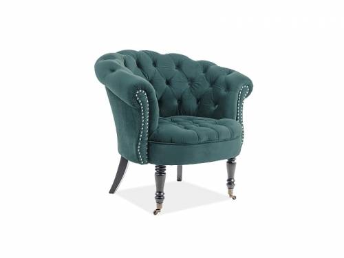 Fotoliu fix tapitat cu stofa si picioare din lemn - Phillys Velvet Verde Inchis - l87xA78xH83 cm