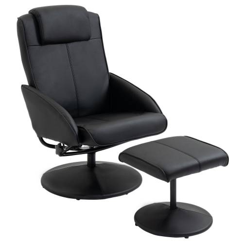 HOMCOM Fotoliu reclinabil de relaxare cu otoman pentru picioare si tapiterie din piele artificiala - 71x78x101cm - negru | RO