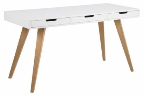 Masa de birou din MDF si lemn - cu 3 sertare - Estelle Alb / Frasin - L141 - 8xl60xH75 - 8 cm
