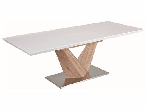 Masa extensibila din MDF si metal - Alric Alb / Stejar Sonoma - L140-200xl85xh75 cm