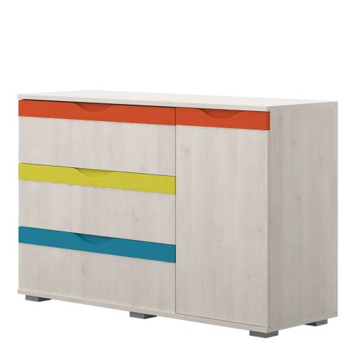 Comoda din pal cu 3 sertare si 1 usa - pentru copii - Joy Pin Polar / Multicolor - l126xA44xH84 cm