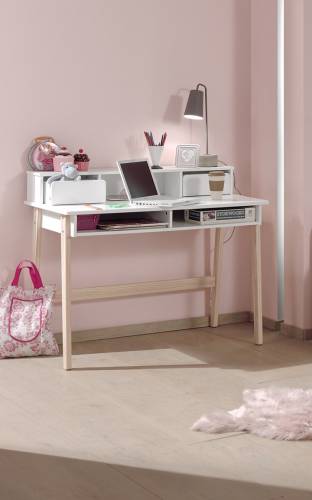 Masa de birou din lemn de pin si MDF cu 2 sertare - pentru copii Kiddy Alb - L110xl60xH90 cm