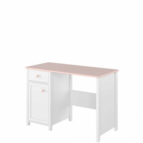 Masa de birou din pal - cu 1 sertar si 1 usa - pentru copii si tineret - Luna 03 Alb / Roz - L110xl52xH76 cm