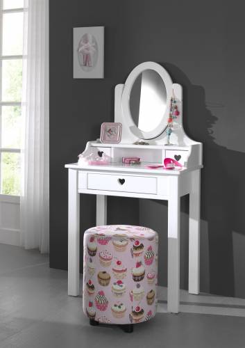 Masuta de toaleta din lemn de pin si MDF - cu oglinda si 3 sertare - pentru fete Amori Alb - L70xl40xH136 cm
