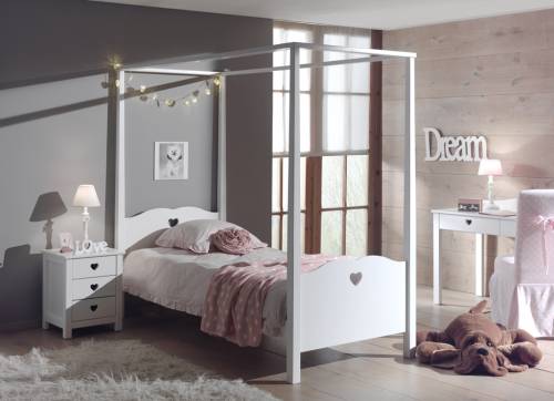 Set Mobila dormitor din lemn de pin si MDF - pentru copii 3 piese Amori Alb - 200 x 90 cm