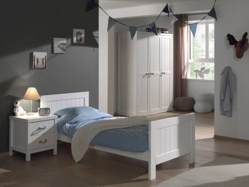 Set Mobila dormitor din lemn de pin si MDF - pentru copii 3 piese Lewis Alb - 200 x 90 cm