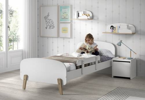 Set Mobila dormitor din lemn de pin si MDF - pentru copii 5 piese Kiddy Alb - 200 x 90 cm