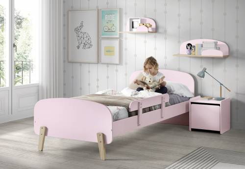 Set Mobila dormitor din lemn de pin si MDF - pentru copii 5 piese Kiddy Roz - 200 x 90 cm