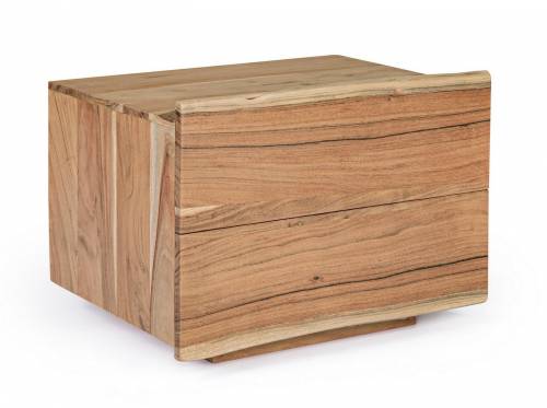 Noptiera din lemn de salcam - cu 2 sertare - Aron Natural - l60xA45xH45 cm