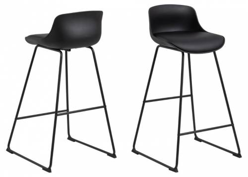 Set 2 scaune de bar din plastic - sezut tapitat cu piele ecologica si picioare metalice - Tina Negru - l43xA49xH94 cm