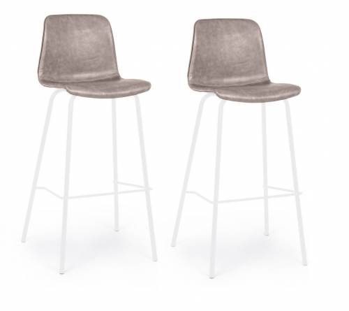 Set 2 scaune de bar tapitate cu piele ecologica si picioare metalice Kyra Bej / Alb - l39xA44xH103 - 5 cm