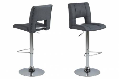 Set 2 scaune de bar tapitate cu stofa si picior metalic Sylvia Gri Inchis / Crom - l41 - 5xA52xH115 cm