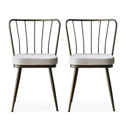 Set 2 scaune tapitate cu stofa si picioare metalice - Yildiz 984 Velvet Gri Deschis / Alama - l43xA42xH82 cm