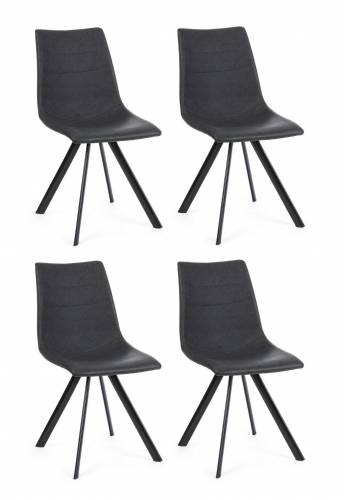 Set 4 scaune tapitate cu piele ecologica si picioare metalice Alva Gri Inchis / Negru - l45xA58xH90 cm