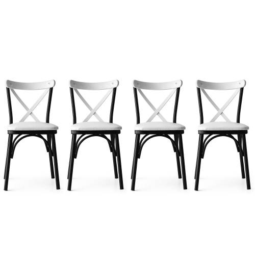 Set 4 scaune tapitate cu piele ecologica si picioare metalice - Ekol New 1334 Alb / Negru - l42xA42xH84 cm