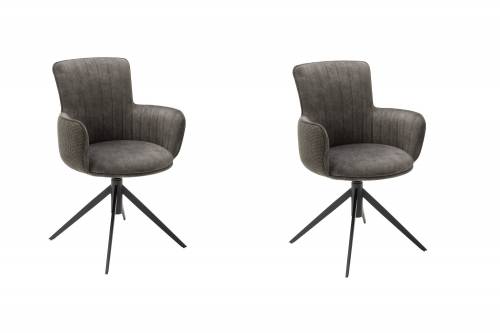 Set 2 scaune rotative tapitate cu stofa si picioare metalice - Denia Capuccino / Negru - l60xA64x87 cm