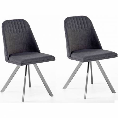 Set 2 scaune rotative tapitate cu stofa si picioare metalice - Elara A Gri / Crom - l47xA55xH87 cm