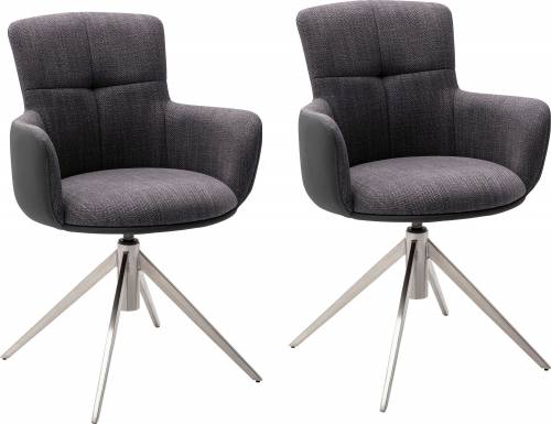 Set 2 scaune rotative tapitate cu stofa si picioare metalice - Mecana Antracit / Crom - l60xA64x87 cm
