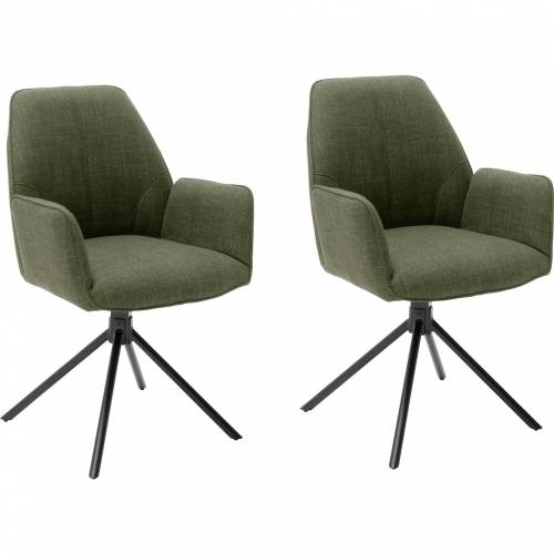 Set 2 scaune rotative tapitate cu stofa si picioare metalice - Pemba Plus Verde Olive / Negru - l59xA63x88 cm