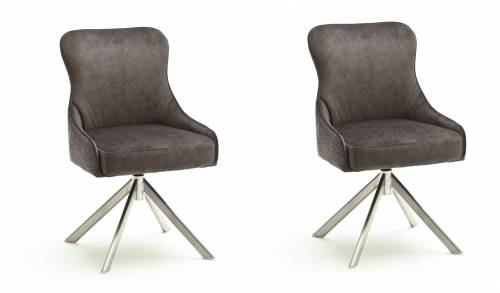 Set 2 scaune rotative tapitate cu stofa si picioare metalice - Sheffield A Oval - Cappucino / Crom - l53xA64xH88 cm