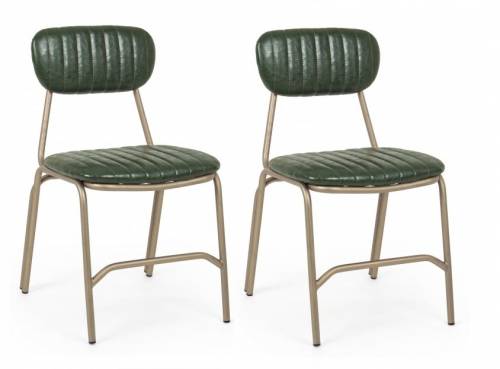 Set 2 scaune tapitate cu piele ecologica si picioare metalice Addy Verde inchis - l44xA55xH75 cm