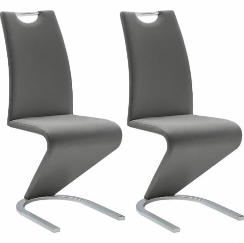 Set 2 scaune tapitate cu piele ecologica si picioare metalice - Amado Gri / Crom - l45xA62xH102 cm