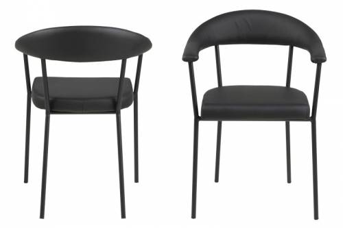 Set 2 scaune tapitate cu piele ecologica si picioare metalice Ava Negru - l56xA52 - 5xH77 - 5 cm