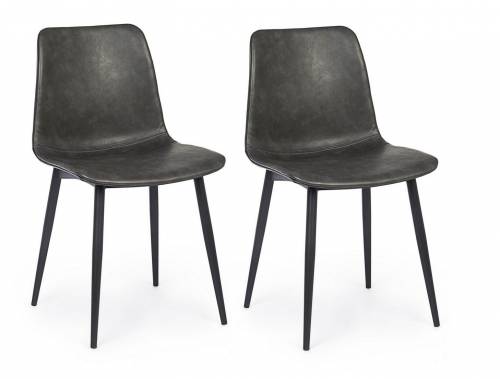 Set 2 scaune tapitate cu piele ecologica si picioare metalice Kyra Gri Inchis / Negru - l44xA50xH80 cm