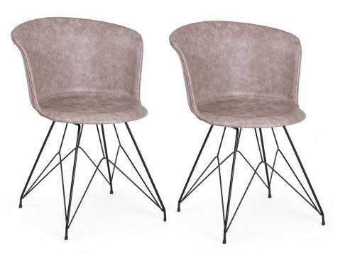 Set 2 scaune tapitate cu piele ecologica si picioare metalice Loft Bej / Negru - l56xA54xH76 cm