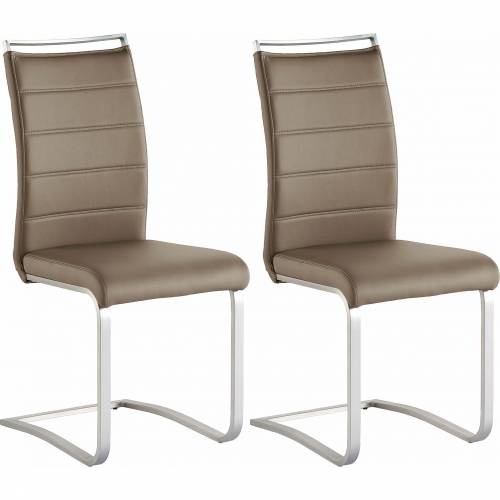 Set 2 scaune tapitate cu piele ecologica si picioare metalice - Pescara Capuccino / Crom - l42xA56xH102 cm