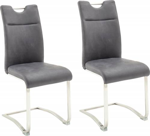 Set 2 scaune tapitate cu piele si picioare metalice - Zagreb Gri / Crom - l45xA60xH102 cm