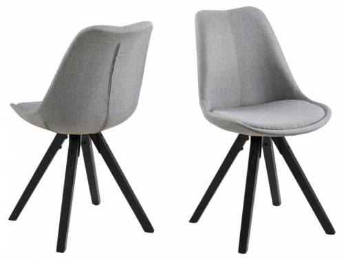 Set 2 scaune tapitate cu stofa si picioare din lemn Dima Gri Deschis / Negru - l48 - 5xA55xH85 cm