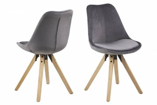 Set 2 scaune tapitate cu stofa si picioare din lemn Dima Velvet Gri Inchis / Stejar - l48 - 5xA55xH85 cm
