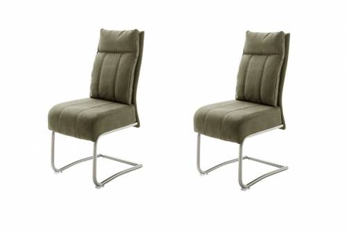Set 2 scaune tapitate cu stofa - cu picioare metalice Azul Verde Olive / Crom - l45xA65xH101 cm