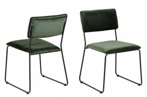Set 2 scaune tapitate cu stofa si picioare metalice Cornelia Velvet Verde / Negru - l50xA53 - 5xH80 cm