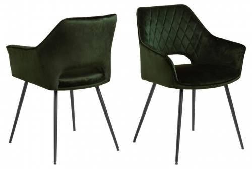 Set 2 scaune tapitate cu stofa si picioare metalice Felina Velvet Verde / Negru - l56xA58xH81 cm