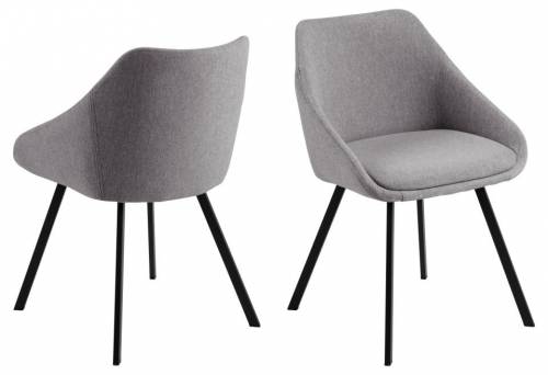 Set 2 scaune tapitate cu stofa si picioare metalice - Nils Gri deschis / Negru - l56 - 5xA52xH77 cm