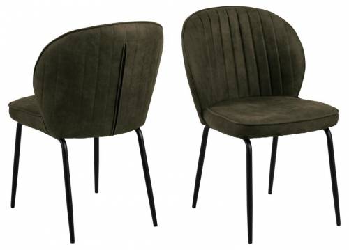 Set 2 scaune tapitate cu stofa si picioare metalice - Patricia Verde Olive / Negru - l52xA57 - 5xH82 cm