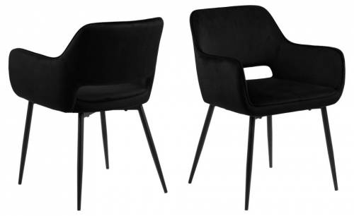 Set 2 scaune tapitate cu stofa si picioare metalice Ranja Velvet Negru - l56xA59 - 5xH79 cm