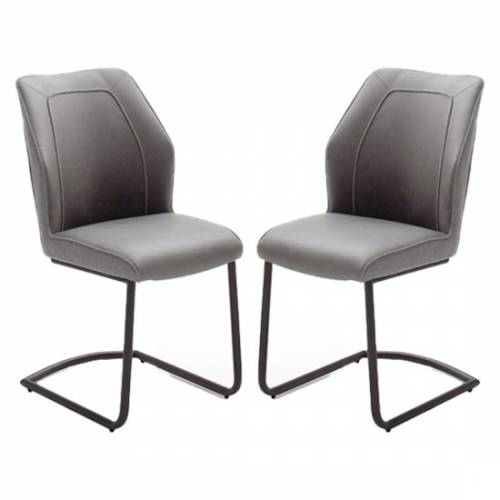 Set 2 scaune tapitate cu stofa si piele ecologica - cu picioare metalice Aberdeen Gri / Negru - l50xA62xH92 cm