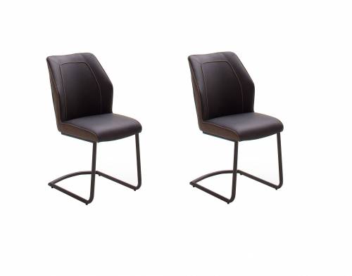 Set 2 scaune tapitate cu stofa si piele ecologica - cu picioare metalice Aberdeen Maro / Negru - l50xA62xH92 cm