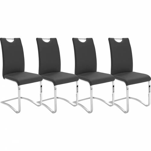 Set 4 scaune tapitate cu piele ecologica si picioare metalice - Koeln Negru / Crom - l43xA57xH100 cm